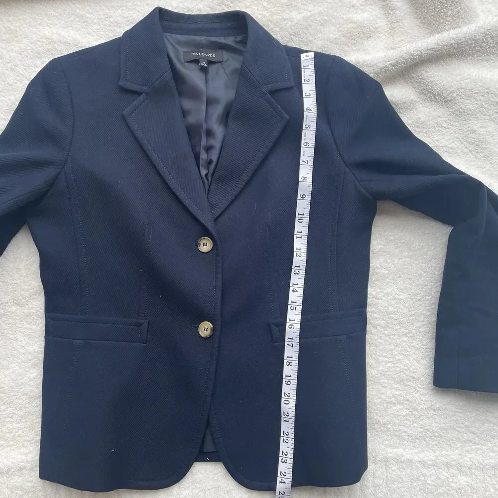 Talbots Navy Blue Structured Women's 2 Button Blazer Ribbed Cotton - 12 - Picture 6 of 8